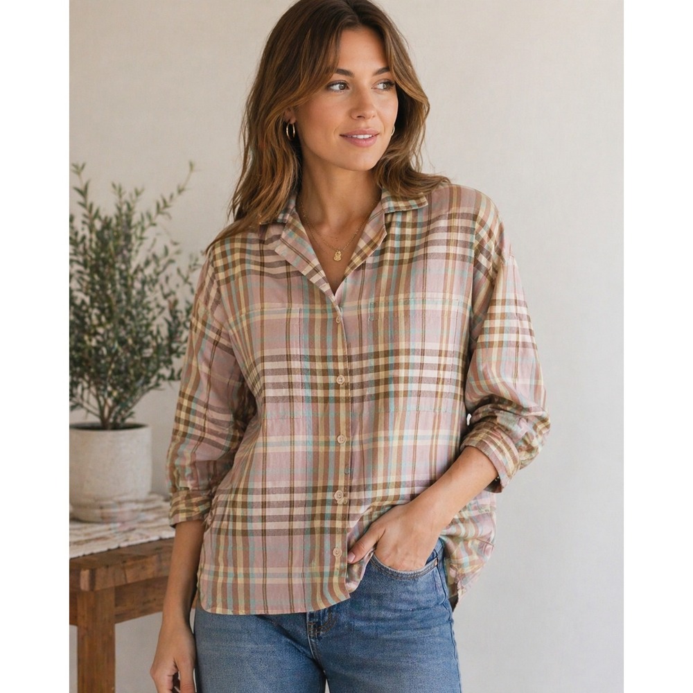 Vintage Diane Von Furstenberg Plaid Shirt Womens 10 Oversized‎ Button Up Blouse
